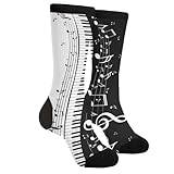 FREEHOTU Black And White Piano Music Notes Casual Socks Funny Novelty Crew Tube Socks Dress Socks For Men Women