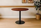 SAM Runder Bistrotisch Brasilian | 90 x 90 cm | Akazienholz massiv | Farbe: Nussbaum | Schweizer Kante | Säulen-Gestell Metall Schwarz | Holztisch/Säulentisch/Esstisch für Küche & Café
