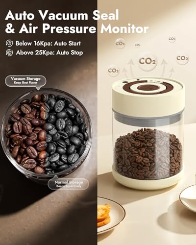 iKoffy Electric Vacuum Coffee Canister & Food Storage Jar – One-Button Operation Auto Airtight Sealed Coffee Container, 34 fl oz for 0.9 lb Beans