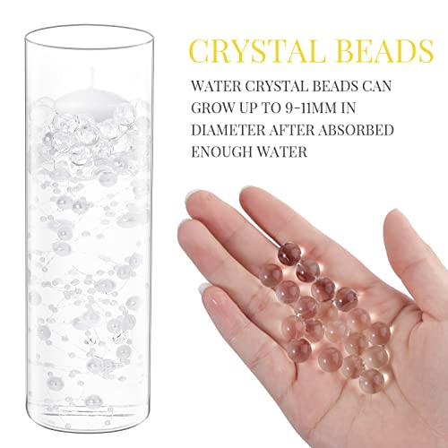 15 Pcs Glass Cylinder Vase Clear Multiple Size 3 Set Of Vases For Centerpieces 6 White Floating Candles 5 Pcs Faux Pearls String 1Pcs Water Vase Filler Gel Beads For Wedding Home Decor (White) #TOP2