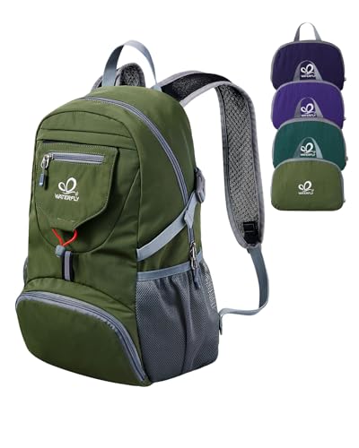 WATERFLY Ultraleicht Faltbar Klein Rucksack: 20L Leicht Packable Wanderrucksack Tagesrucksack Trekkingrucksack Outdoor Sportlich Backpack Travel Daypack für Herren Damen (Armeegrün)