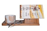 Wooden Triangle Book Stand & Reading Valet – Book Rest with Cup, Phone, Glasses & Pen Holder – Nightstand Book Holder & Gift for Book Lovers, Readers & Bibliophiles
