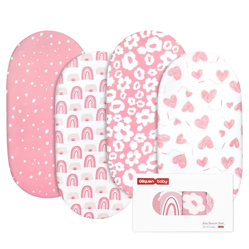 BABY Bassinet Sheets 4 Pack DROPS TO works for 32"x16": Pink Love, Red Flower, Rainbow, Greenery, Dinosaur) - image 8