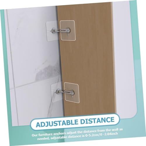 Image of 4 PCS Adhesive Furniture Wall Anchors No Drill, Anti Tip Furniture Straps Kit for Baby Proofing, Secure Bookcase Dresser Shelf Cabinet to Wall for Child Safety - Removable, No Screw