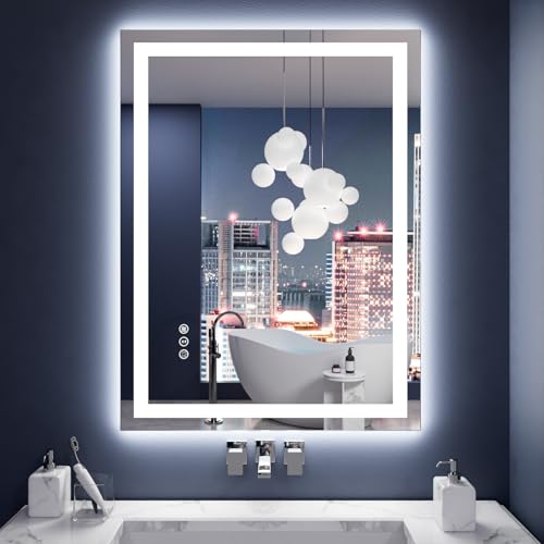 Amorho LED Mirror for Bathroom 28X36 Inch with Backlight and Front Light, Anti-Fog Mirror for Wall...