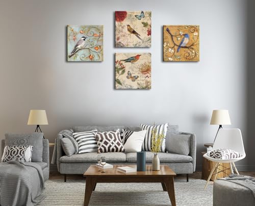 Image of Flowers Birds Canvas Wall Art for Bedroom Floral Wall Decor Butterfly Picture Framed Artwork Vintage Prints Paintings for Bathroom Kitchen Decorations