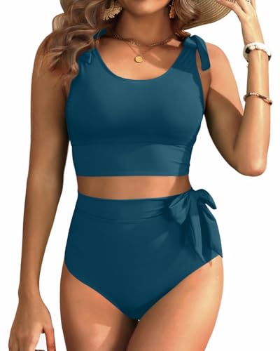 Image of Yonique Two Piece High Waisted Swimsuits - Women Tummy Control Bikini Modest Bathing Suit 2PC 2025