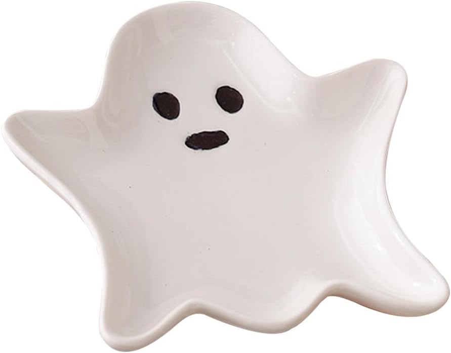 ABOOFAN Ceramic Jewelry Tray Halloween Ghost Shaped Trinket Dish, Ring Holder, Decorative Jewelry Plate for Earrings, Necklace, Vanity Room Decor, White