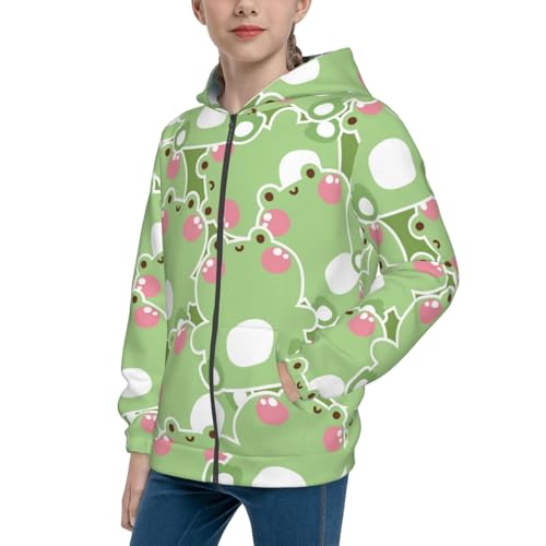Cute Frog2 Kid Hoodies Boys Zip Up Sweatshirts Girls Pullover with Pocket