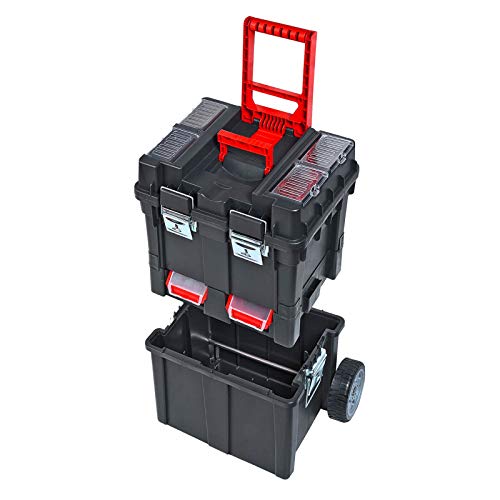 ADB Werkzeugkasten, Werkzeug-Koffer, Trolley, HD Compact aus PP, 495x350x712mm, leer, abschließbar, fahrbar, rollbar, unbestückt, schwarz/rot