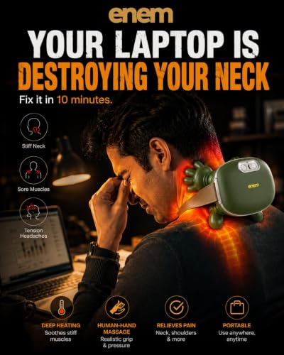 Image of Enem Neck & Back Massager for Body, Neck & Cervical Pain, Wireless Portable Heated Human Hand Design Massager for Pain Relief and Muscle Relax (Green)