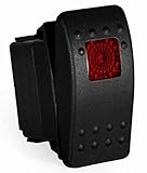 Carling Rocker Switch - Illuminated Red - V1D1, Contura II, SPST, 3 terminals, sealed, waterproof, dusproof (Red)