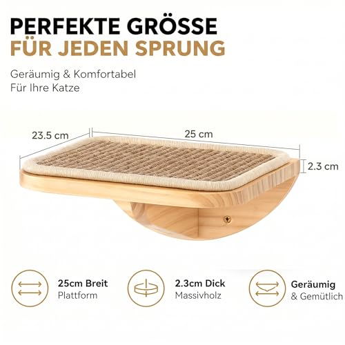 Katzentreppe Wand 3er-Set, Katzen Kletterwand mit 2 Kletterstufen & Gebogenen Plattformen, Wandmontiertes Holz Katzenwandmöbel Set für Klettern Spielen Schlafen