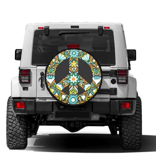 Image of Delerain Spare Tire Cover Peace Sign Wheel Covers Waterproof Dust-Proof UV Sun Universal Fit for Jeep Trailer RV SUV Truck and Many Vehicle (17 Inch for Diameter 31 inch-33 inch)