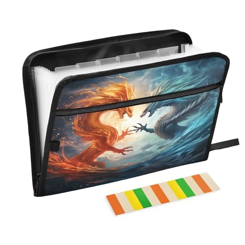 ALAZA Funny Dragon Flying 13 Pocket Expanding File Folder with Labels, Accordion File Folder File Organizer Letter A4 Paper for Office School Student