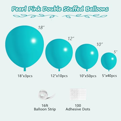 Image of 108Pcs Double Stuffed Teal Balloon Garland Arch Kit