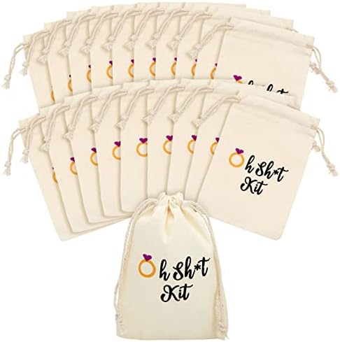 20-Pack Drawstring Hangover Kit Bags for Bachelorette Party, Weddings, Bachelor, Bridal Shower, Party Favors (Cotton, 4x6 in)