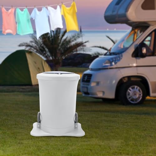Manual Dehydrator, 12L/3.17 Gal Portable Manual Clothes Dehydrator Modern Household Lightweight Manual Draw Cord Spin Dryer With Wide Pedal for Camping, Apartments and Dorms (White) - Thumbnail 4