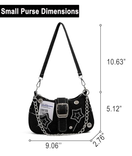 Image of Grunge Shoulder Bag Fairy Grunge Hobo Bag Denim Chain Y2K Purses Crossbody Bag for Women