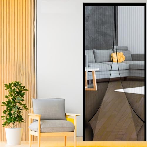 Image of Royalkart 90x215cm Black | Magnetic Mosquito Net for Door | Fiberglass Screen Curtain with 34 Magnets | Auto-Closing Mesh to Keep Mosquitoes Out