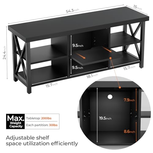 GreenForest TV Stand for TV up to 65 inches, Entertainment Center with 6 Storage Cabinet for Living Room, 55 inch Farmhouse Television Stands Console Table, Industrial TV stands for Living Room, Black - Thumbnail 3