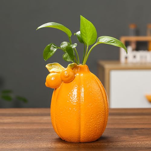 Belupai Jarrón de frutas de cerámica, pintado a mano, con forma de fruta naranja, soporte para ramo de decoración del hogar, jarrón único de fruta de dragón para sala de estar, dormitorio, entrada