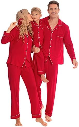SWOMOG Christmas Matching Pajama Set Womens 2 Piece Sleepwear Snowflake Pjs Warm Nightwear for Holiday(Women,Red,Medium)