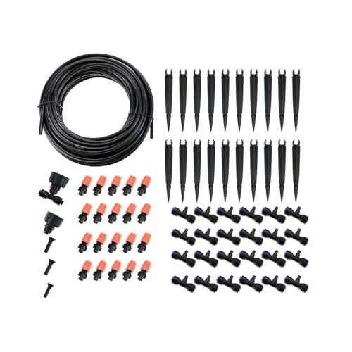 Hicello 自動散水セット 15mホース 灌漑システム 農業 噴霧ノズル 自動給水システム 植物 水やり ガーデンシャワー 温室加湿 盆栽 園芸 二種類蛇口コネクター付き