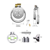 Inverted Chastity Cage aus Rostfreiem Stahl Peniskäfig mit Urinalschale und Katheter Sexspielzeug Flacher Keuschheitskäfig mit Schloss zum Zurückhalten des Penis des Mannes Atmungsaktiv (D,45mm) – Ansicht 2