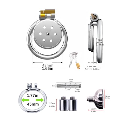 Inverted Chastity Cage aus Rostfreiem Stahl Peniskäfig mit Urinalschale und Katheter Sexspielzeug Flacher Keuschheitskäfig mit Schloss zum Zurückhalten des Penis des Mannes Atmungsaktiv (D,45mm)