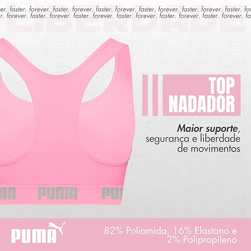 PUMA Top Nadador Academia Sem Bojo Sem Costura Microfibra Poliamida Feminino, 1 - Salmão, M