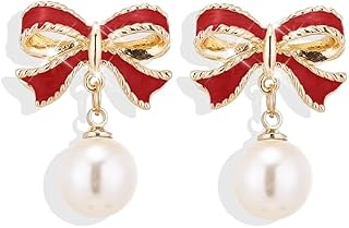 Aouaos Jewelry Bow Earrings Pearl Drop Cute Stuff Christmas Gift