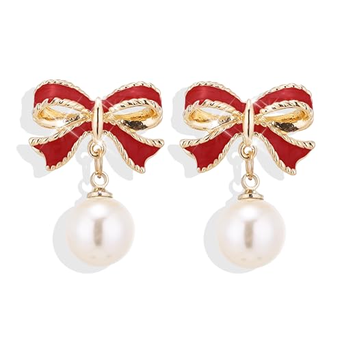 Bow Earrings for Women Pearl Drop Earrings Cute Stuff Christmas Gift