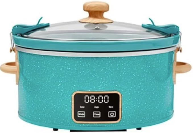 Stunning Pioneer Woman 6 QT Slow Cooker Locking Lid Digital Healthy Eating – (Teal~Speckle) (Teal)