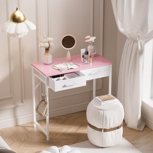 image for Pamray 32 Inch Small Computer Desk with 2 Drawers for Bedroom Study Wr