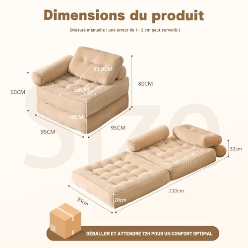 Canapé-Lit Pliable 4-en-1 Gain de Place 95cm Litbird