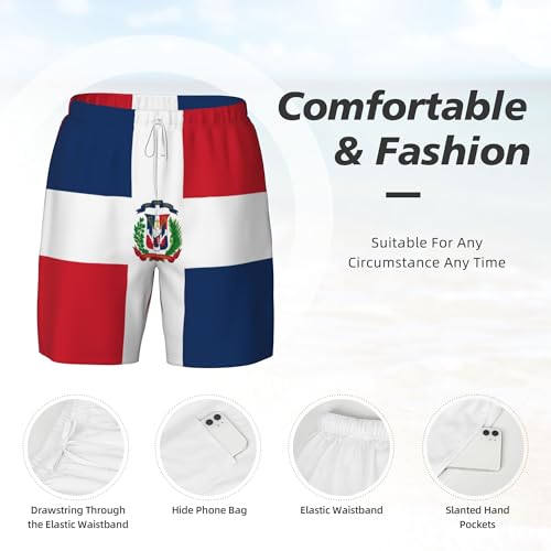 Mens Swim Trunks with Compression Liner Beach Board Shorts Quick Dry Swim Shorts -Flag of The Dominican Republic4