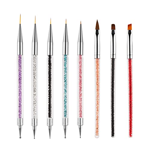 AUERVO 8PCS Nail Art Brushes, Nail Art Pens for Dotting Painting Tools Drawing Nails Brush Pen with Glitter Handle for DIY Nail Art Design