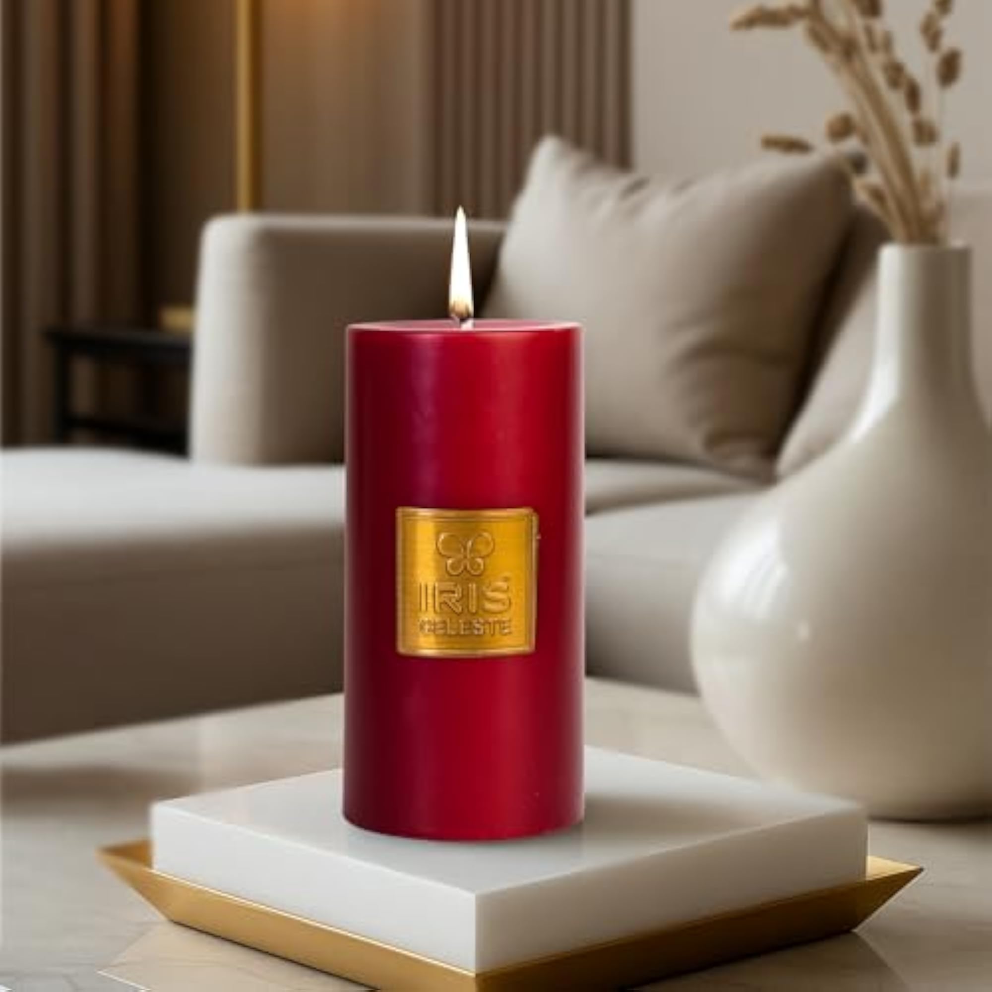 Celeste Large Rose Gold Pillar Candle, Luxury Scented