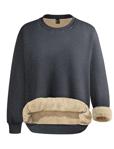 MAGCOMSEN Sweatshirts für Damen Winter Fleece Pullover Langarm Winterpullover Crewneck Pulloverkleid Warme Dunkelgrau S