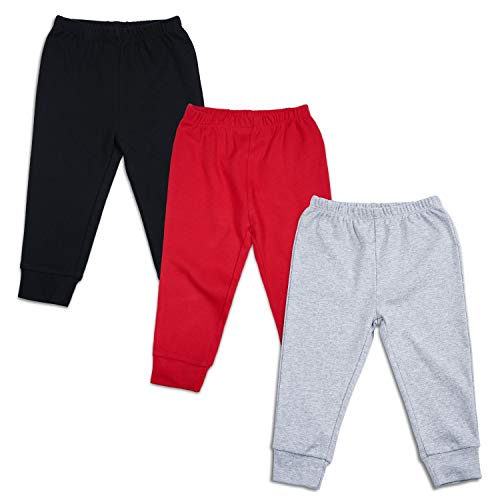 SOBOWO Infant Baby Cotton Leggings 3 Pack Unisex Solid Color Casual Pants Bottoms for Newborn Toddler Boys Girls 0-24 Months (Black/Red/Gray, 0-3 Months)