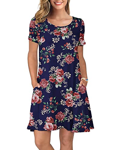 Image of KORSIS Summer Women's Dress Casual T-Shirt Short Sleeve Dresses Swing Flowy Beach Vacation Work Sundress with Pockets
