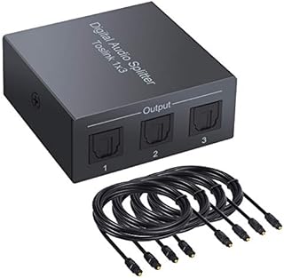 CAMWAY 3 Port SPDIF Toslink Digital Optical Audio Splitter Aluminum Alloy SPDIF Toslink 1 In 3 Out Support LPCM 2.0 DTS Dolby-AC3 with 4pcs 6ft Optical Cable for PS3 XBOX DAC Converter Blue-Ray DVD TV