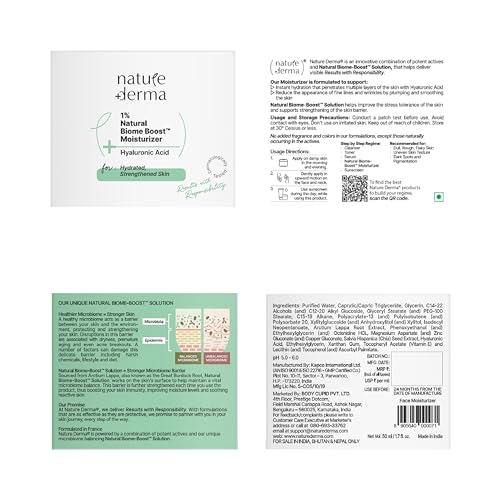 Image of 1% Natural Biome-Boost Moisturizer with Hyaluronic Acid | Instant Hydration | Helps Reduce Dullness, Fine Lines and Wrinkles | Hydrated, Strengthened Skin | 50ml | Dermatologically Tested