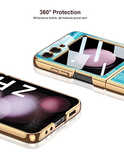 KOOKYY Capa para celular Samsung Galaxy Z Flip 5 de vidro pintado com suporte de anel e proteção de