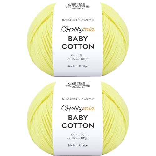 Image of Baby Cotton Blend Yarn - Soft Sport Weight Yarn for Crochet & Amigurumi - 50g /180yds - 60% Cotton 40% Acrylic - Ideal for Baby & Knitting Proj.(Lemon, 2 Balls)