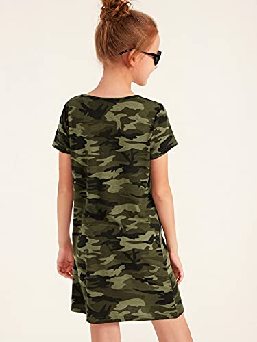 Soly Hux Girl's Casual Tie Dye Letter Print Short Sleeve T Shirt Short Dress Army Green 9Y #TOP1