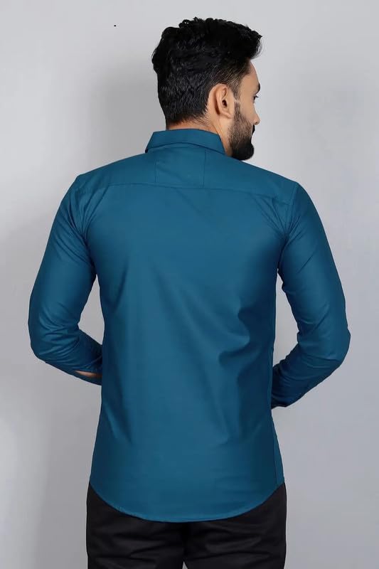 Image of DEELMO Men Solid Slim Fit Casual Overshirt Style Shirt | Full Sleeve Button-Down Layering Shirt Smart Casual Look