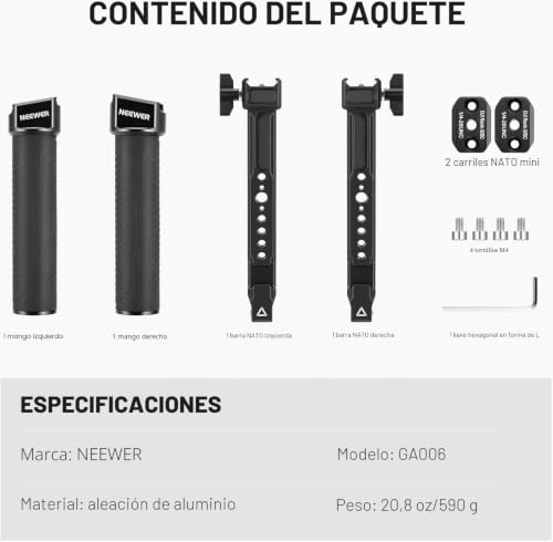 Miniatura 8 de Neewer Empuñadura Handgrip Doble Compatible Con Dji Ronin Rs4 Rs4 Pro Rs3 Rs3 Pro Rs2 Rsc2 Pro Gimbal,Kit De Handle Doble Con 2 Mini Nato Rails,Nato Clamps Liberación Rápida,Rosca 1 4 Y 3 8 ,Ga006