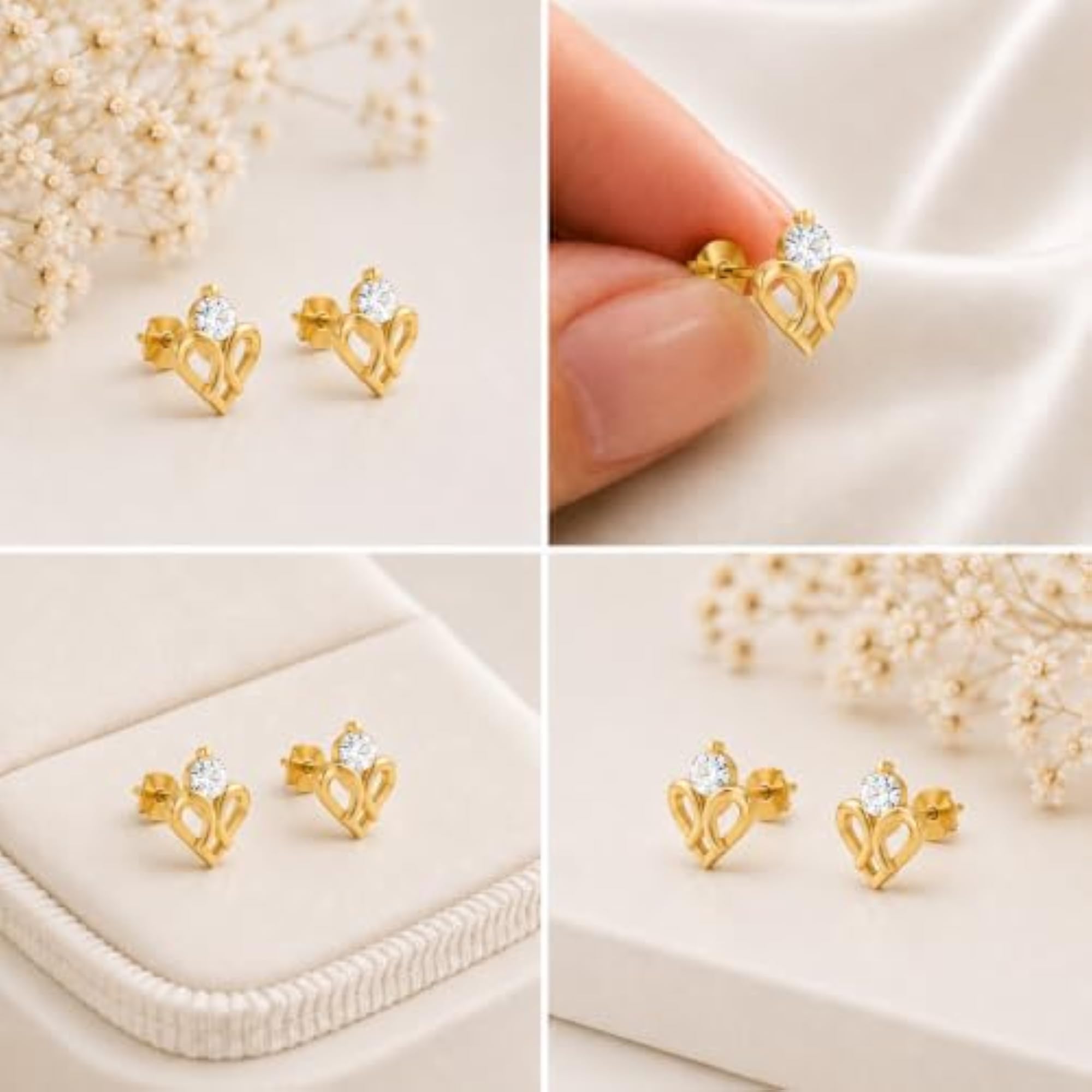 Women's 925 Sterling Silver Rhodium Plated Open Heart Cubic Zirconia Stud Earrings